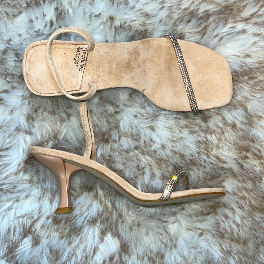 NEW Jeffrey Campbell Nude Sparkly Heels with Rhinestone Strap